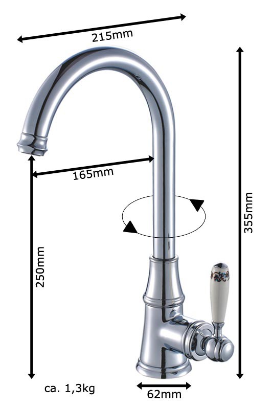 SANLINGO KITCHEN SINK SINGLE LEVER TAP CERAMIC HANDLE GRIP STAINLESS